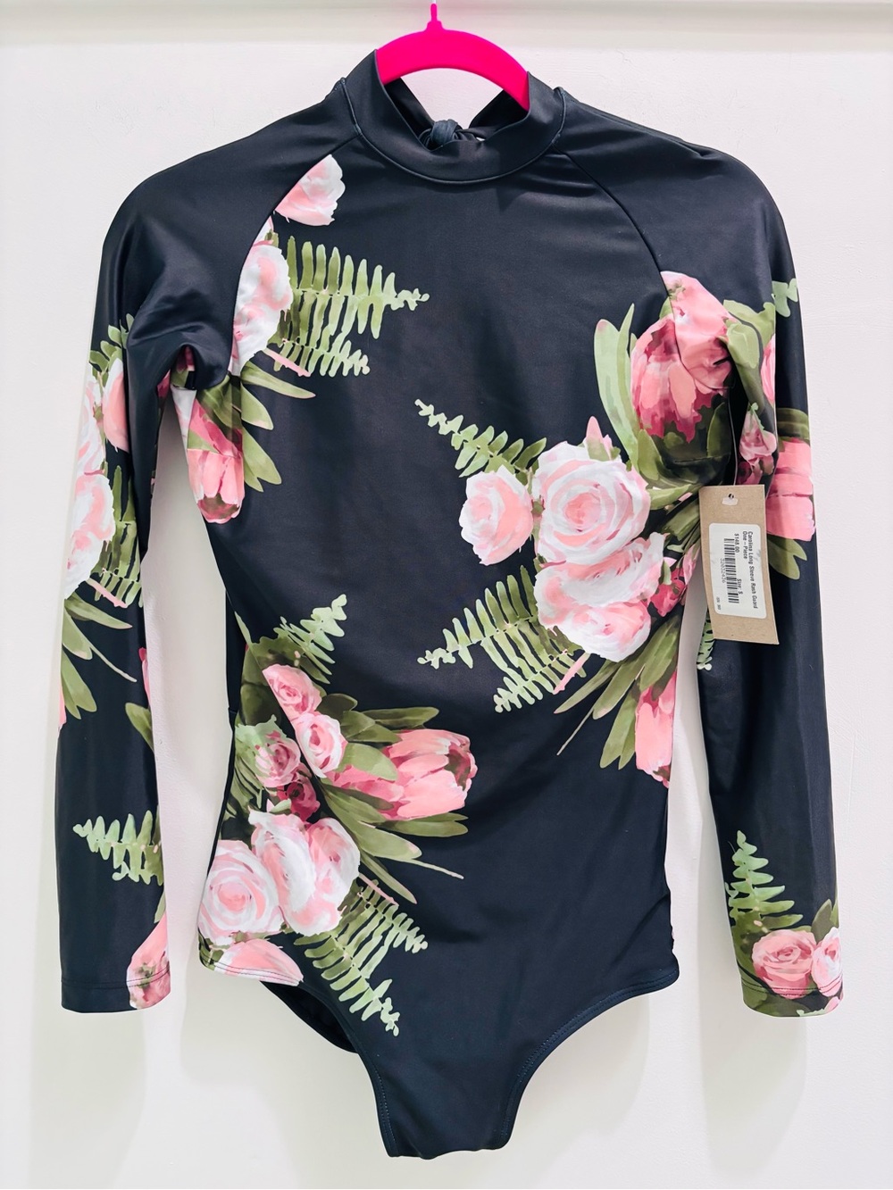 Albion Carolina Black Floral Long-Sleeve One-Piece Swimsuit Rash Guard